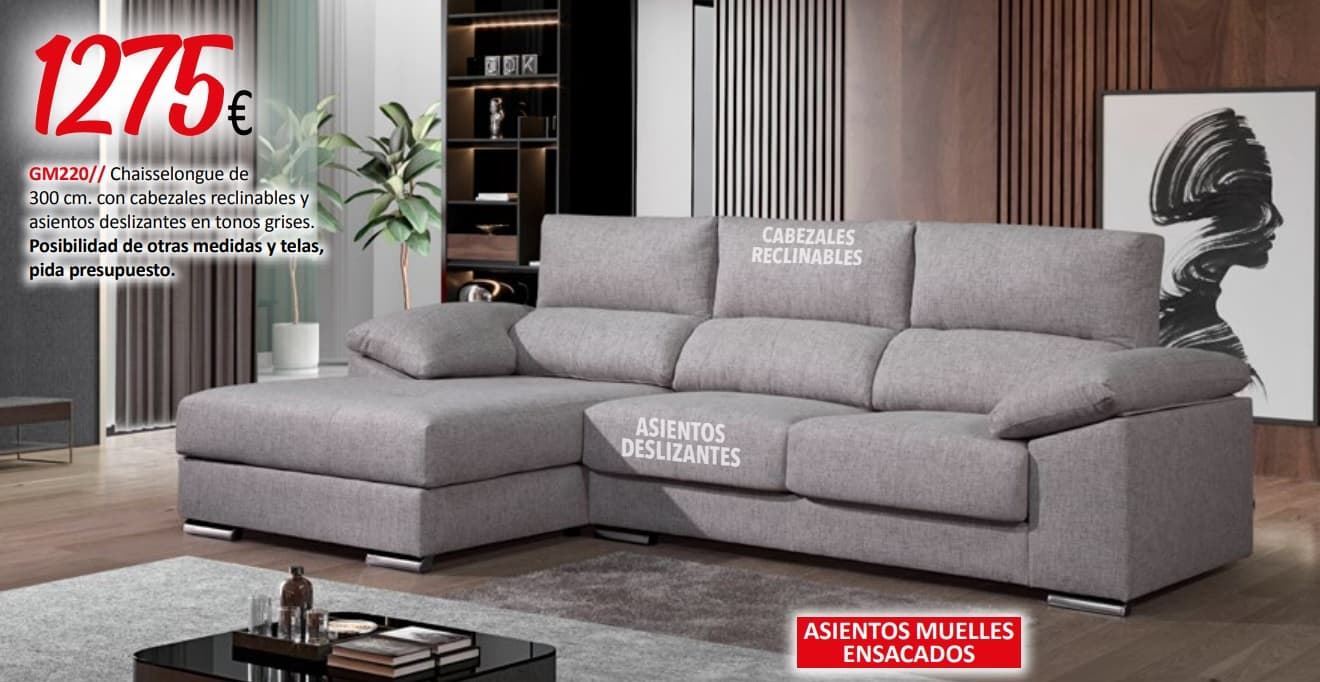 Chaiselongue gris con cabezales reclinables - Imagen 1