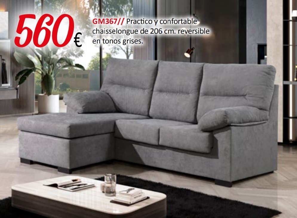 Chaiselongue reversible en tonos grises - Imagen 1